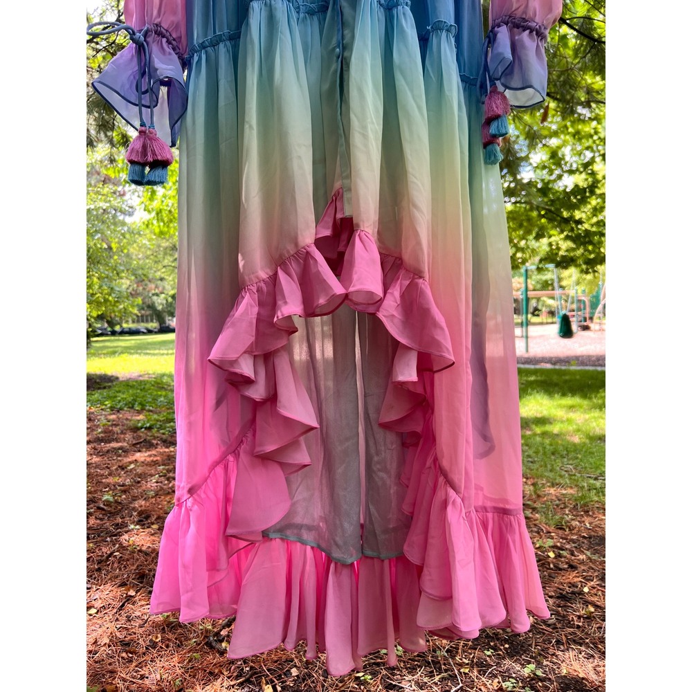 Rococo Sand Ciel Maxi Dress Women Small Pink Ombre LNWOT High Low Ruffle Tiered - Picture 6 of 9